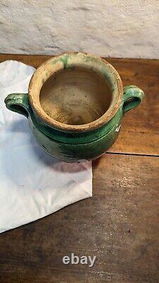 Ancient green glazed earthenware confit pot