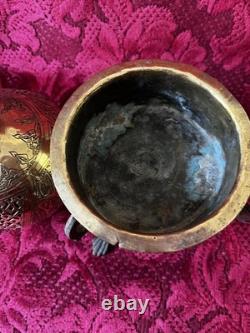 Ancient large Ottoman oriental brass incense burner engraved with Islamic calligraphy
