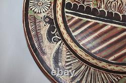Ancient large glazed plate 19th century, Alsace animal decoration 39 cm