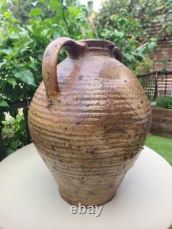 Ancient large glazed terracotta jar from Nièvre rustic pottery