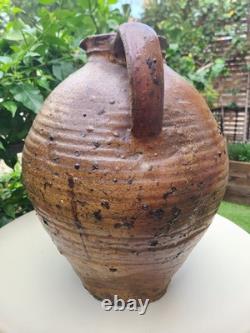 Ancient large glazed terracotta jar from Nièvre rustic pottery