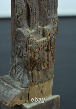 Ancient pair of Caryatids 16th Renaissance carved wood women greyhound eagle