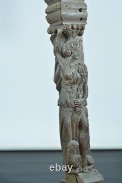 Ancient pair of Caryatids 16th Renaissance carved wood women greyhound eagle