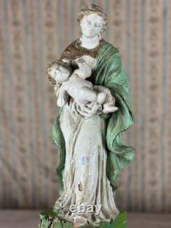 Ancient sculpted wooden reliquary statue of the Virgin and Child Jesus Presentation 18th century