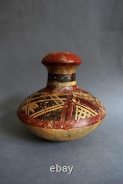 Ancient terracotta gourd with painted ethnic decoration, origin to be determined