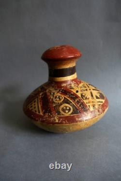 Ancient terracotta gourd with painted ethnic decoration, origin to be determined