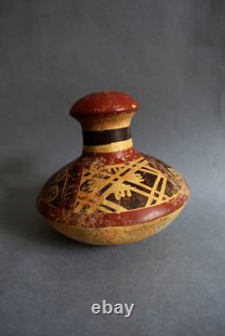 Ancient terracotta gourd with painted ethnic decoration, origin to be determined