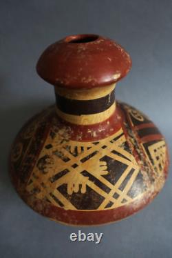 Ancient terracotta gourd with painted ethnic decoration, origin to be determined