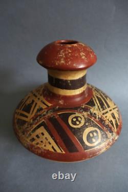 Ancient terracotta gourd with painted ethnic decoration, origin to be determined