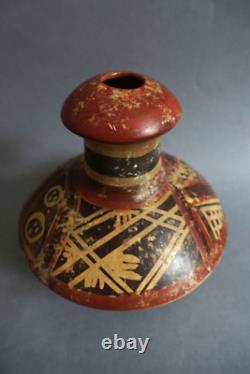 Ancient terracotta gourd with painted ethnic decoration, origin to be determined
