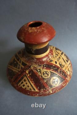 Ancient terracotta gourd with painted ethnic decoration, origin to be determined