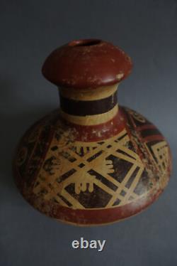 Ancient terracotta gourd with painted ethnic decoration, origin to be determined