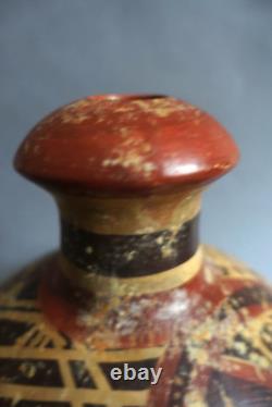 Ancient terracotta gourd with painted ethnic decoration, origin to be determined