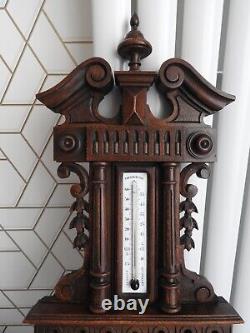 Ancient thermometer CENTIGRADE barometer ANEROID carved wood by HENRI GARGOUILLE