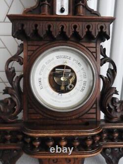 Ancient thermometer CENTIGRADE barometer ANEROID carved wood by HENRI GARGOUILLE