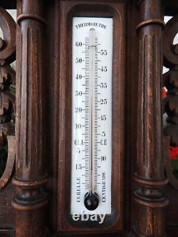 Ancient thermometer CENTIGRADE barometer ANEROID carved wood by HENRI GARGOUILLE