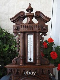 Ancient thermometer CENTIGRADE barometer ANEROID carved wood by HENRI GARGOUILLE