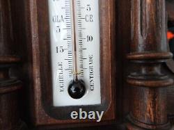 Ancient thermometer CENTIGRADE barometer ANEROID carved wood by HENRI GARGOUILLE