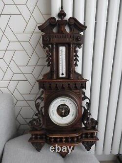 Ancient thermometer CENTIGRADE barometer ANEROID carved wood by HENRI GARGOUILLE