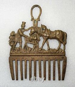 Antique 19th Century Bronze Horsehair Comb with Stable Scene