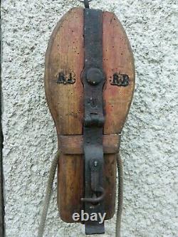 Antique Authentic 19th Century Wood and Iron Pulley