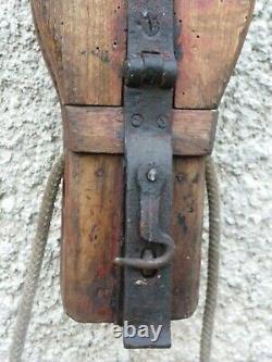 Antique Authentic 19th Century Wood and Iron Pulley