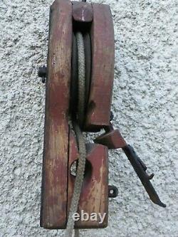 Antique Authentic 19th Century Wood and Iron Pulley