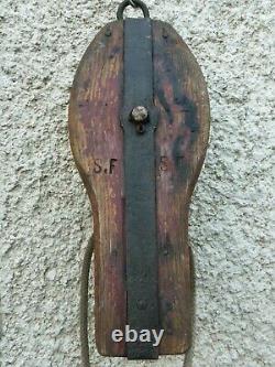 Antique Authentic 19th Century Wood and Iron Pulley