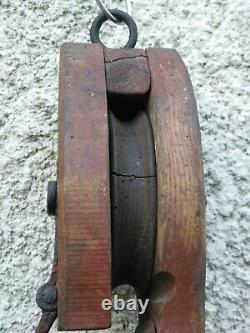 Antique Authentic 19th Century Wood and Iron Pulley