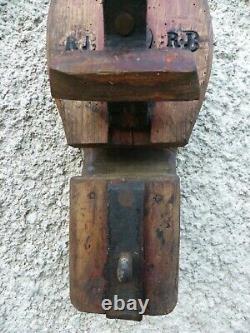 Antique Authentic 19th Century Wood and Iron Pulley