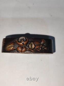 Antique Authentic Japanese Fuchi Kashira Edo Period Flower Theme Zogan