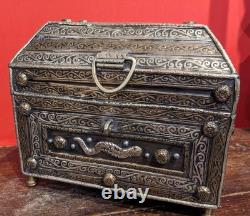 Antique Bronze Footed Small Jewelry Box Finely Decorated and Chiseled