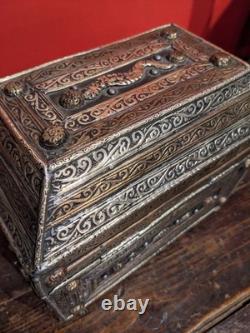 Antique Bronze Footed Small Jewelry Box Finely Decorated and Chiseled
