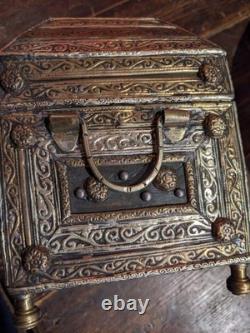 Antique Bronze Footed Small Jewelry Box Finely Decorated and Chiseled