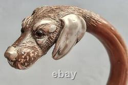 Antique Cane Head Head Dog Part Silver Solid