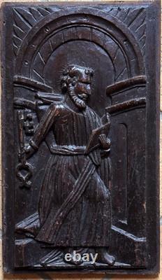 Antique Carved Wood Altarpiece Saint Peter Paradise Gothic Oak 1600