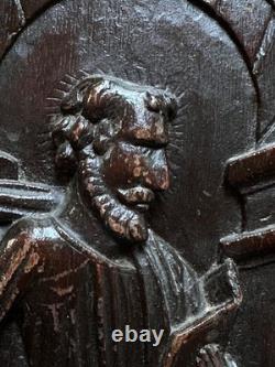 Antique Carved Wood Altarpiece Saint Peter Paradise Gothic Oak 1600