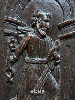 Antique Carved Wood Altarpiece Saint Peter Paradise Gothic Oak 1600