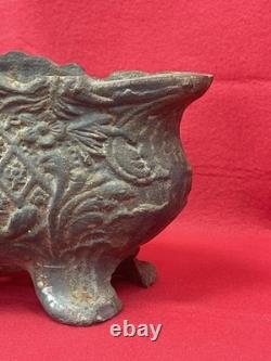 Antique Cast Iron Planter with Floral Decoration, Napoleon III Style, 19th Century