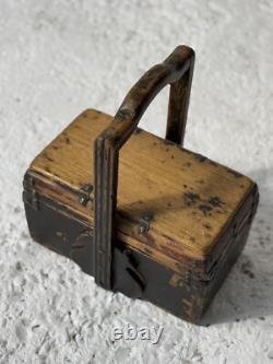 Antique Chinese Wooden Lunch Box with Scrolls, Late 19th Century to Early 20th Century