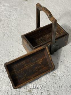 Antique Chinese Wooden Lunch Box with Scrolls, Late 19th Century to Early 20th Century