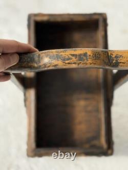 Antique Chinese Wooden Lunch Box with Scrolls, Late 19th Century to Early 20th Century