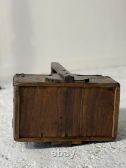 Antique Chinese Wooden Lunch Box with Scrolls, Late 19th Century to Early 20th Century
