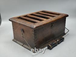 Antique French Wooden Foot Warmer with Metal Insert Rustic 19th Century