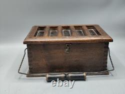 Antique French Wooden Foot Warmer with Metal Insert Rustic 19th Century