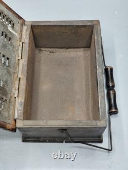 Antique French Wooden Foot Warmer with Metal Insert Rustic 19th Century
