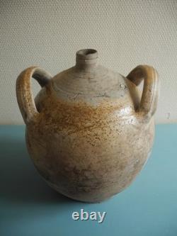 Antique French rustic decorative demijohn jar, 19th century toupine bottle