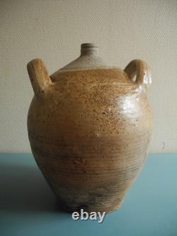 Antique French rustic decorative demijohn jar, 19th century toupine bottle