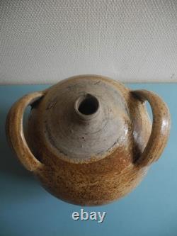 Antique French rustic decorative demijohn jar, 19th century toupine bottle