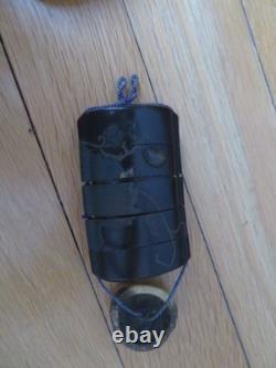 Antique Japanese Lacquered Medical Inro Box with Naturalistic Decorations and Deer Ojime